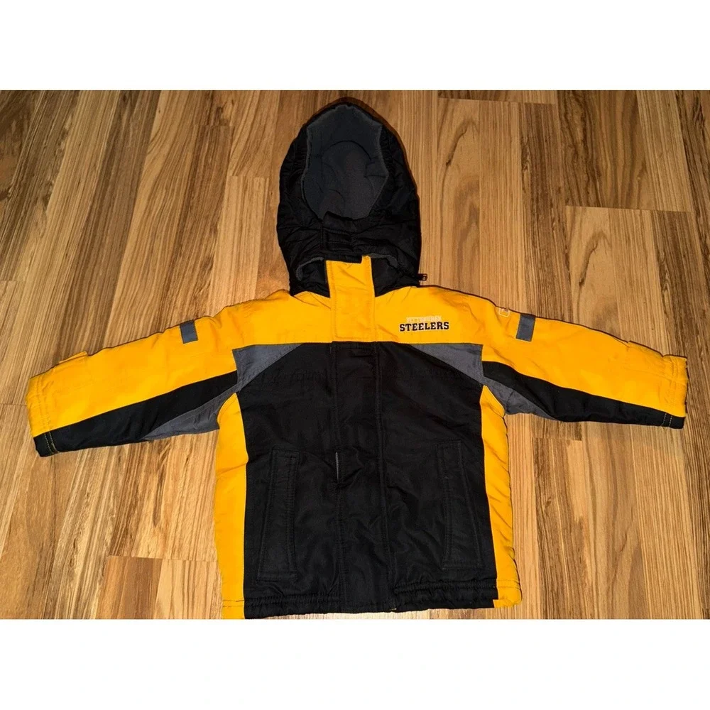 Y2K NFL Reebok Pittsburgh Steelers Puffer Jacket Toddler 2T Puffer Hooded Coat